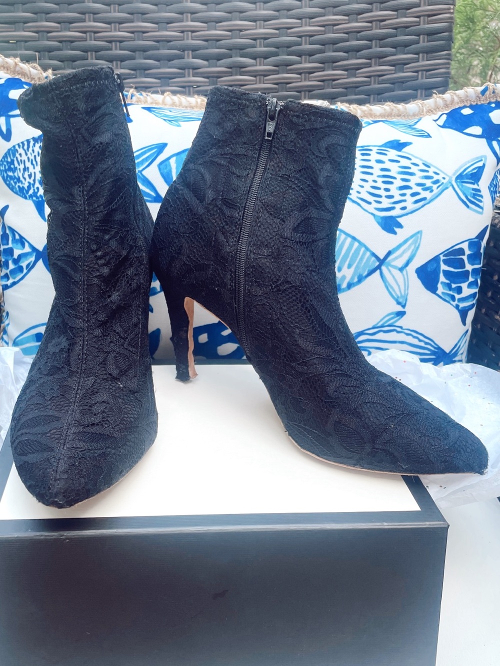 Gianni Bini Black Lace Pointed Toe Ankle Booties